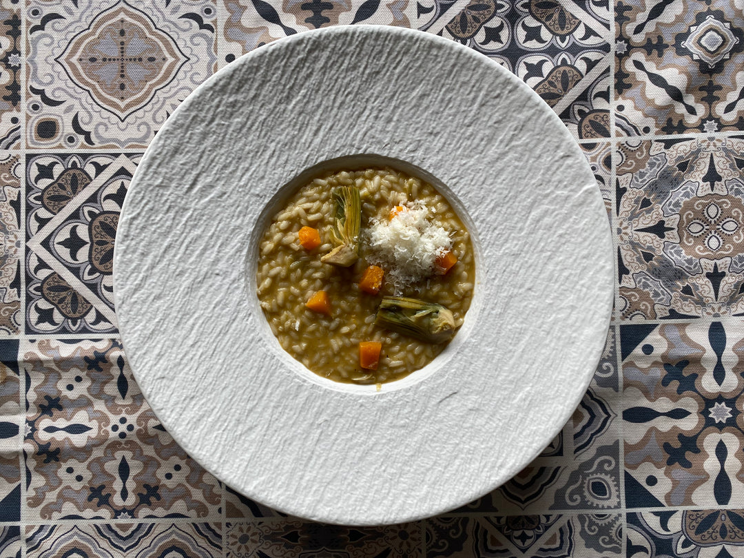 Risotto de alcachofa y calabaza