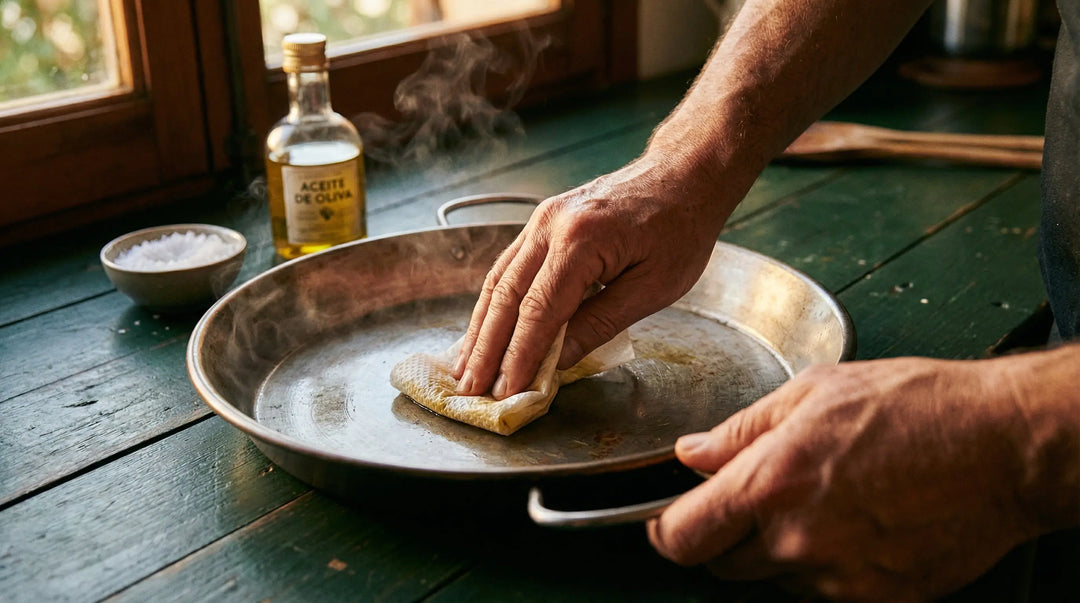Cómo limpiar y curar una paellera de acero pulido para que no se oxide