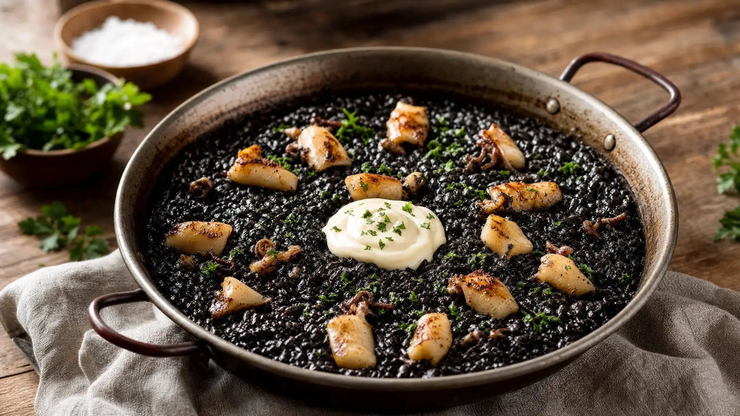 Arroz negro con sepia: receta tradicional con alioli