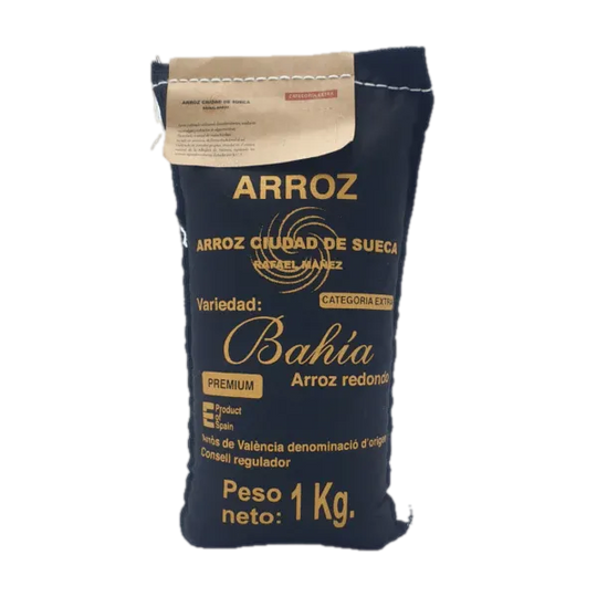 Saco de tela arroz variedad Bahía ciudad de sueca
